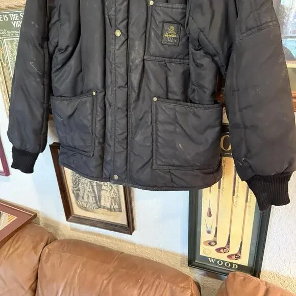 Vintage 80s Refrigiwear Polar Work Black Jacket Men's‎ Size XL Fur Collar